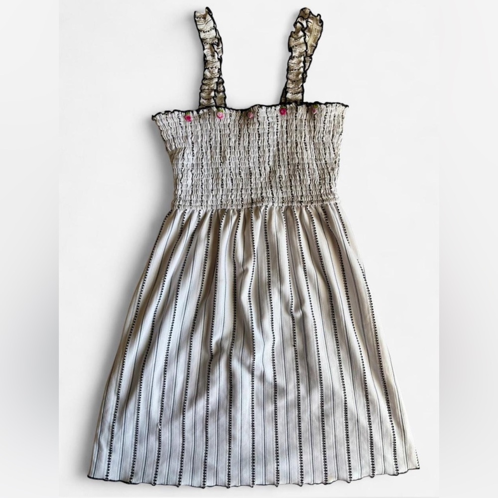 Betsey Johnson White and Black Ruffled Swim Cover-Up with Pink Liner